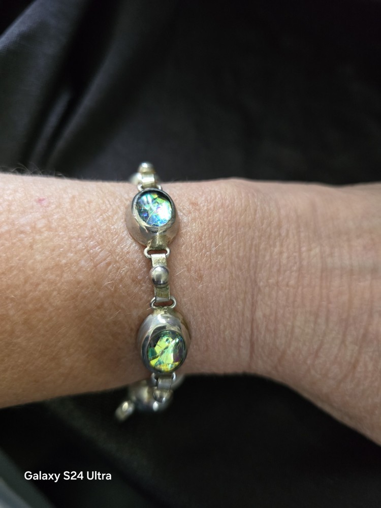 Taxco Vintage Abalone Sterling Silver Mexican Bangle Bracelet