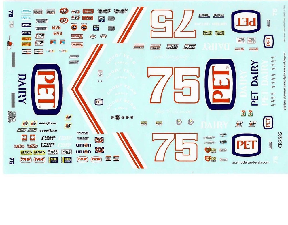 1982 Joe Ruttman Ace #75 Pet Dairy NASCAR 1/24 Scale Decal-image
