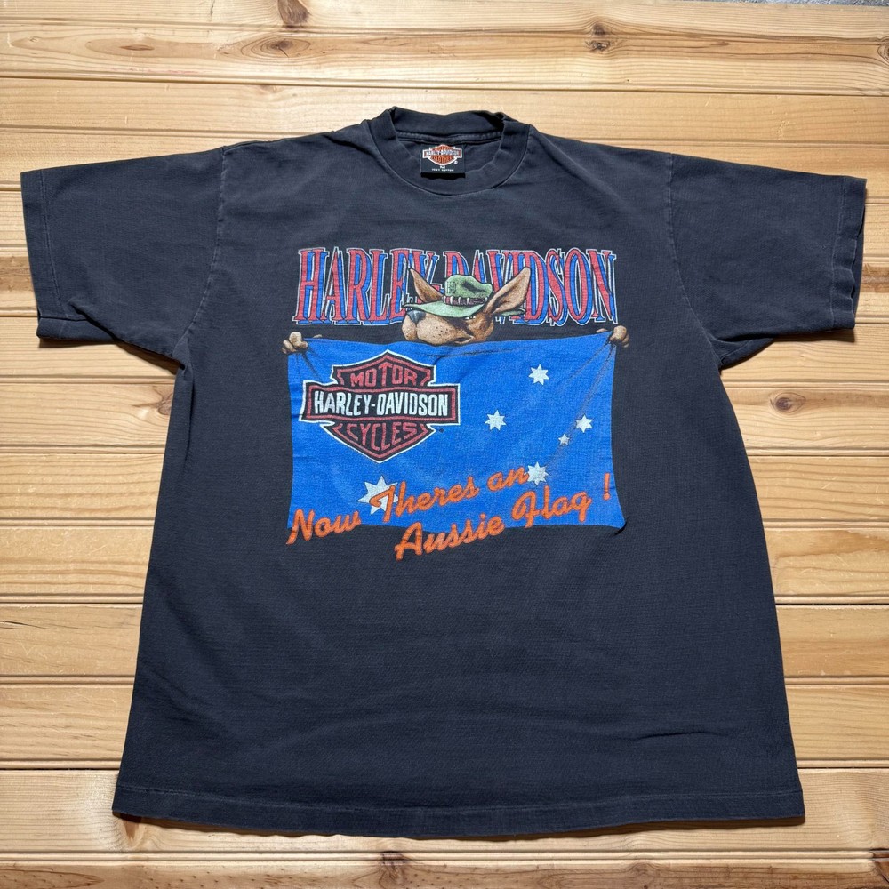 Vintage 90s Y2K Harley Davidson Frasers Sydney Australia Flag Shirt Size Medium