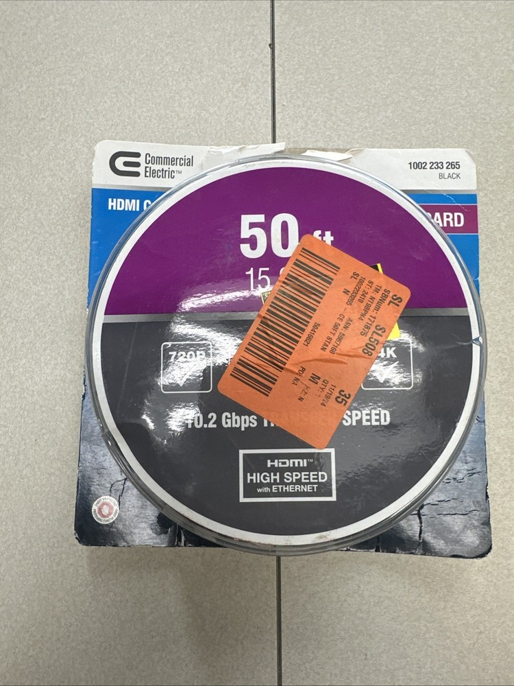 Commercial Electric 50ft High-Speed HDMI Cable 4K 1080p 3D 10.2Gbps - D30