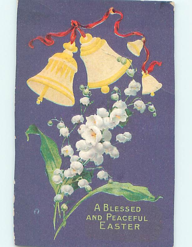 Divided-Back Easter LILY OF THE VALLEY FLOWERS & BELLS WITH RED RIBBON o5690