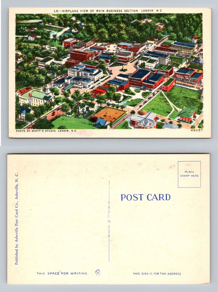 Lenoir, NC-North Carolina, Aerial View Main Business Section Vintage Postcard
