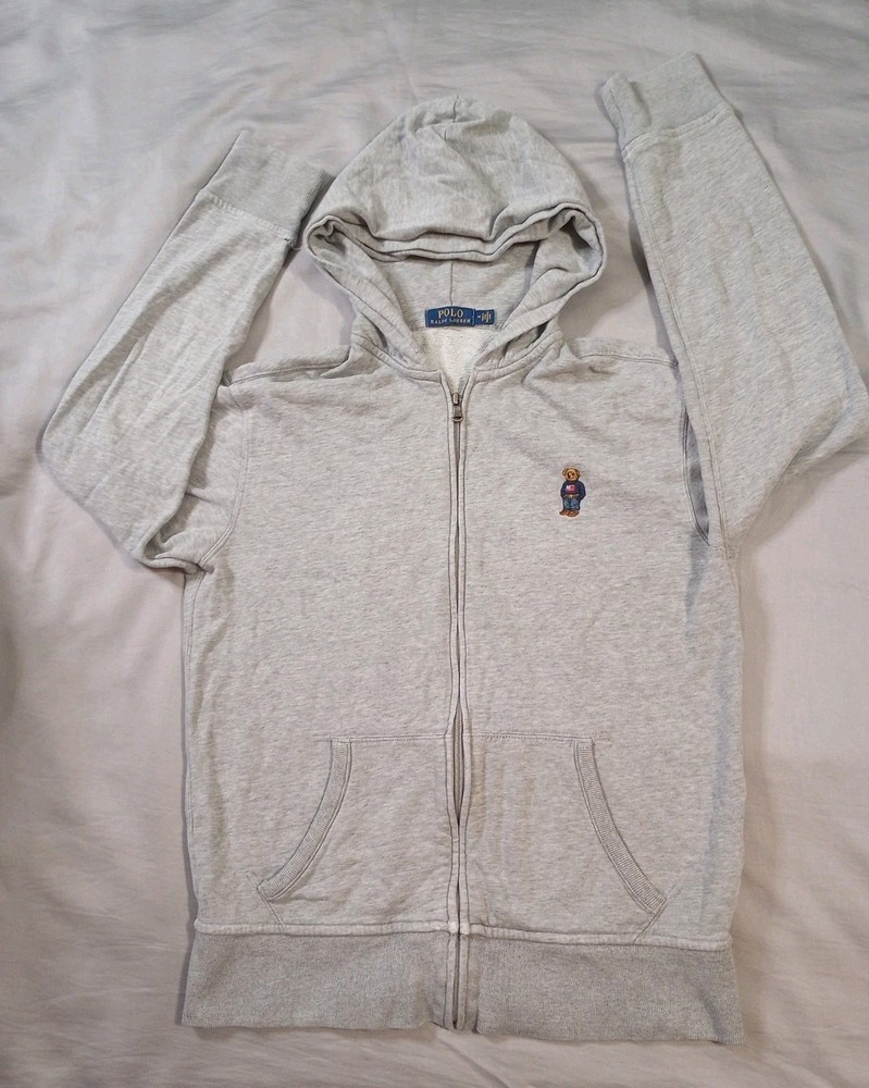 Polo Ralph Lauren Hoodie Womens Medium Gray Polo Bear Zip Up