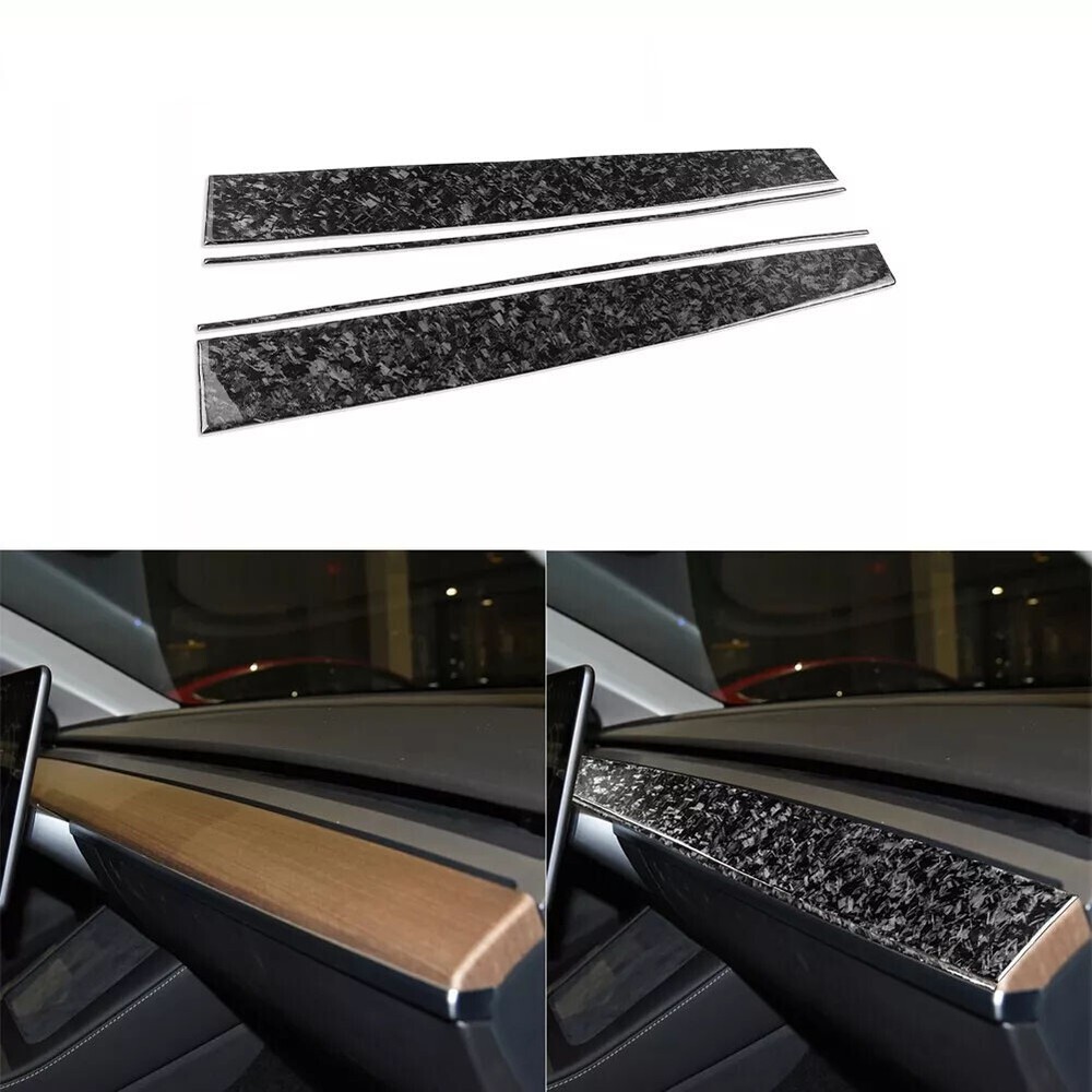 4Pcs Center Console Dashboard Forged Carbon Fiber Trim For Tesla Model 3 Y 17-22