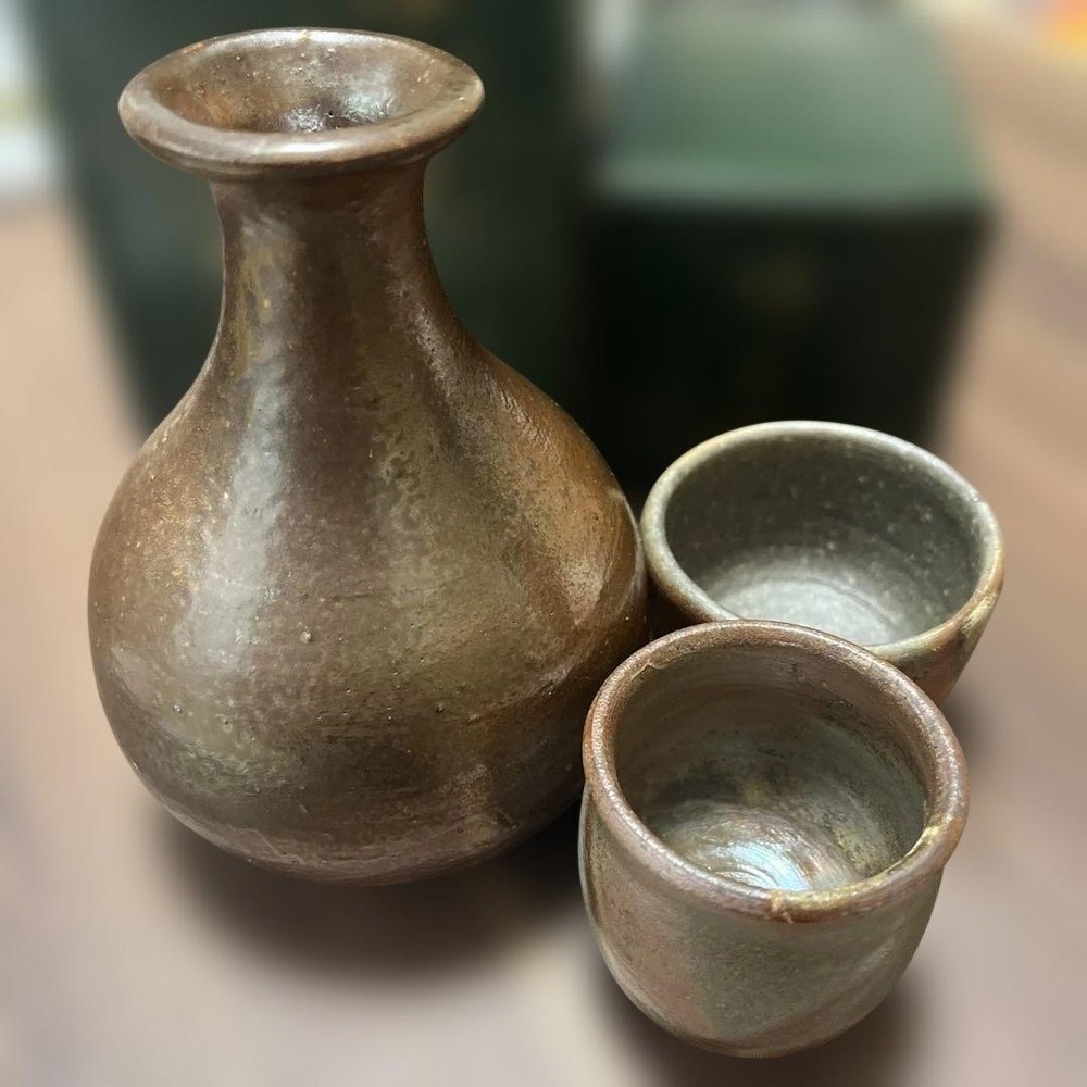 Bizen Ware Konishi Tokkuri Sake Cup Set 2 Pieces