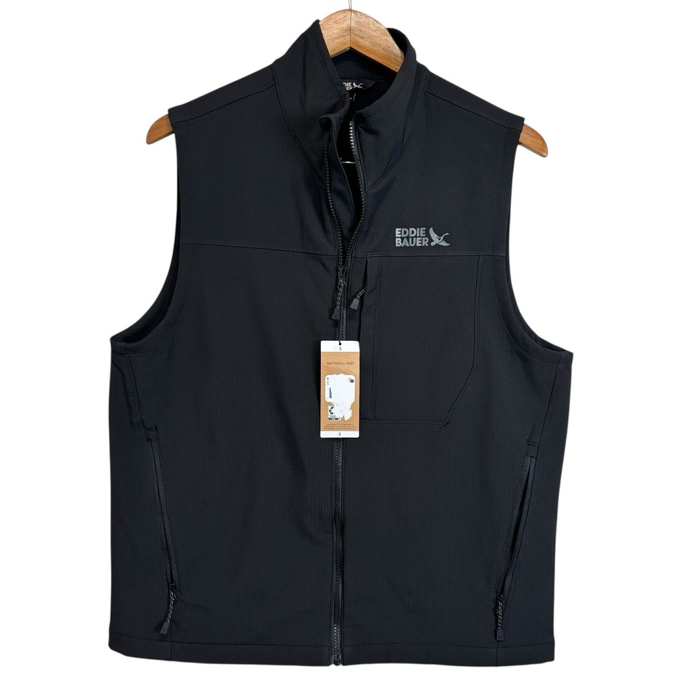 Men’s Eddie Bauer NWT Black Softshell Fleece Lined Vest Size S 0393
