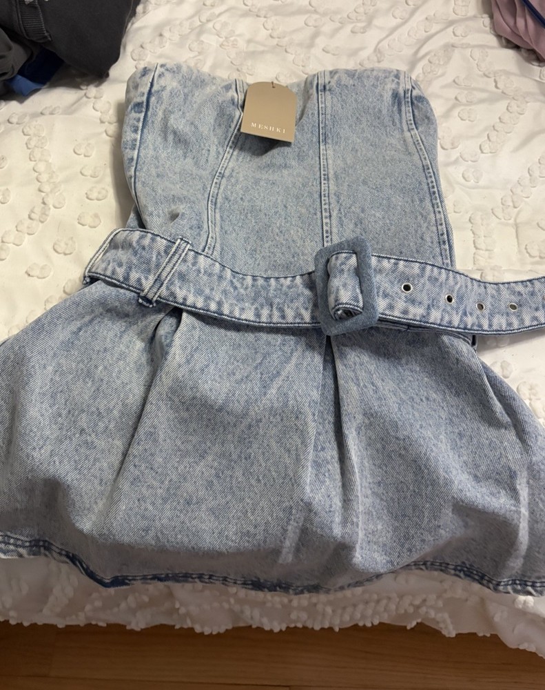 denim mini dress brand new tags on unworn size XS