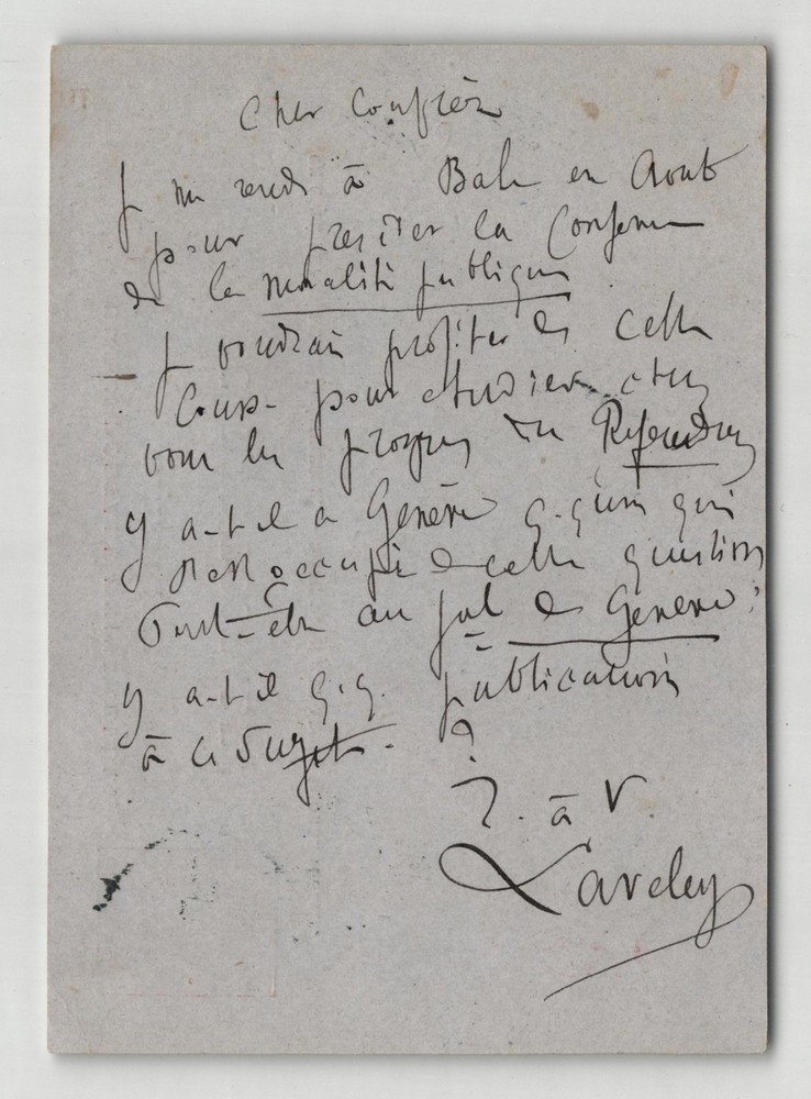 Émile De Laveleye - Signed Autograph Letter - Public Morality Basel 1884