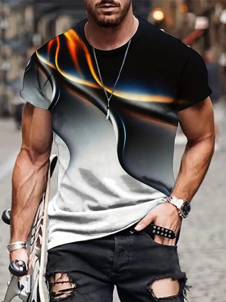 T Shirt Novelty Flame Light Abstract Casual Short Sleeve Fashion Men's Silky Tee