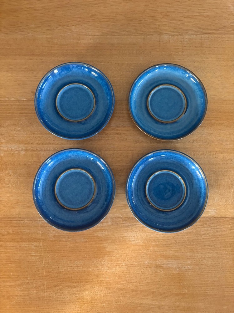 Denby Langley English Stoneware Blue Lot 4  Saucers Vintage MCM.