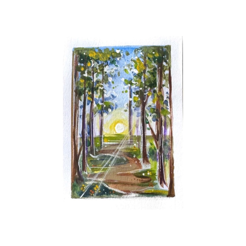 ACEO Original Painting, Abstract Whimsical Forest Landscape, Mini Acrylic-image