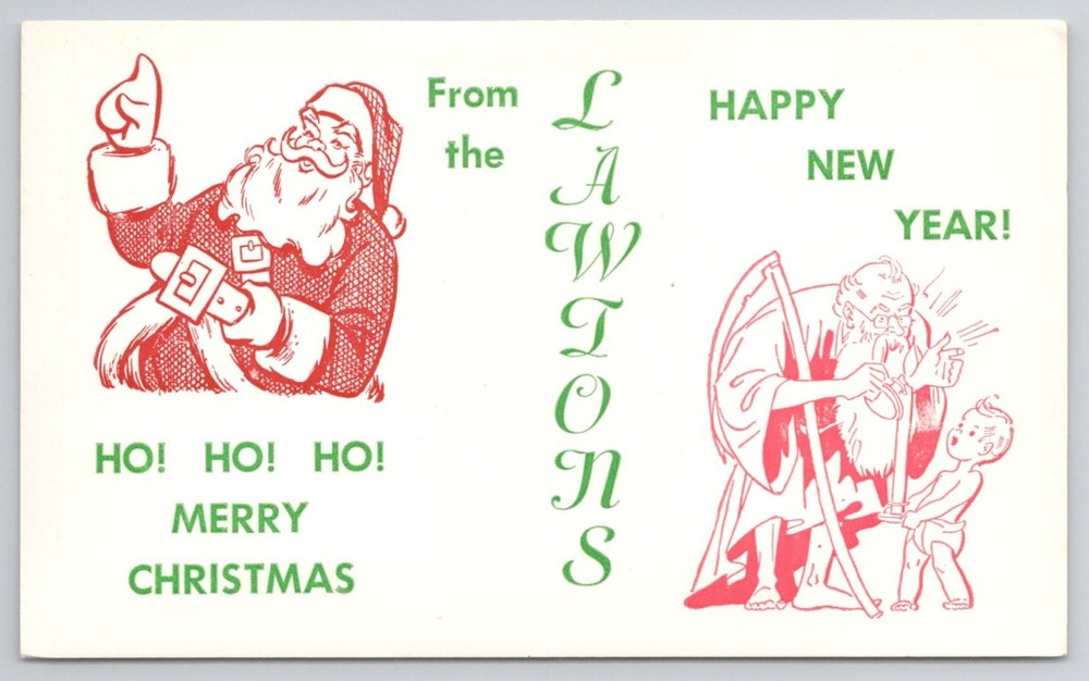 Vintage Santa Claus Father Time Baby New Year Christmas & New Year Postcard