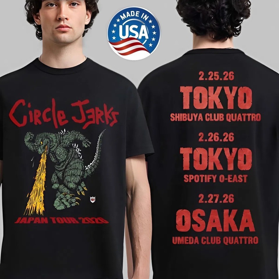 Circle Jerks Japan Tour 2026 Merch Godzilla With Dates Two Sided Unisex T-Shirt