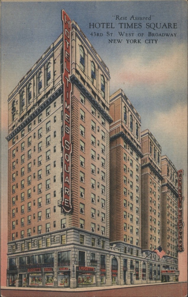 New York City, NY Hotel Times Square, 43rd St. West of Broadway Original Vintage
