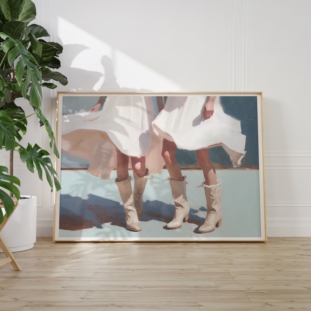 Cowgirls Wall Art Trendy Pastel Oil Painting Preppy Western Wall Decor Retro