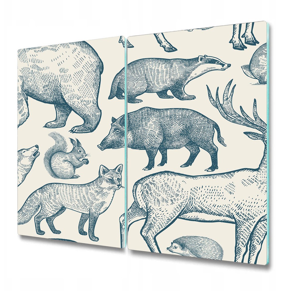 Glass Chopping Board Worktop Saver Forest animals blue and beige 2x30x52