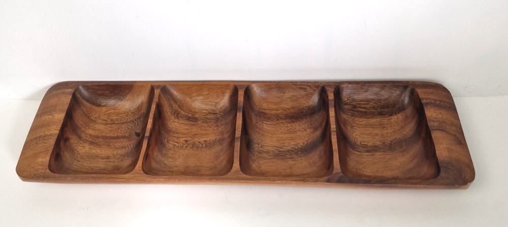 Acacia Wood Snack Tray with 4 Compartments 52cm Long-image