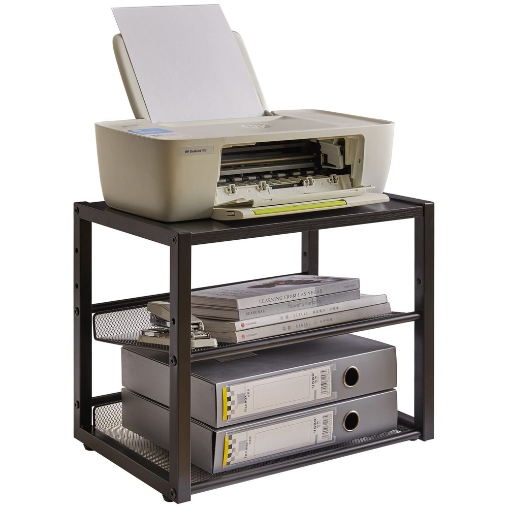 3-Tier Adjustable Desktop Printer Stand with Storage Shelves