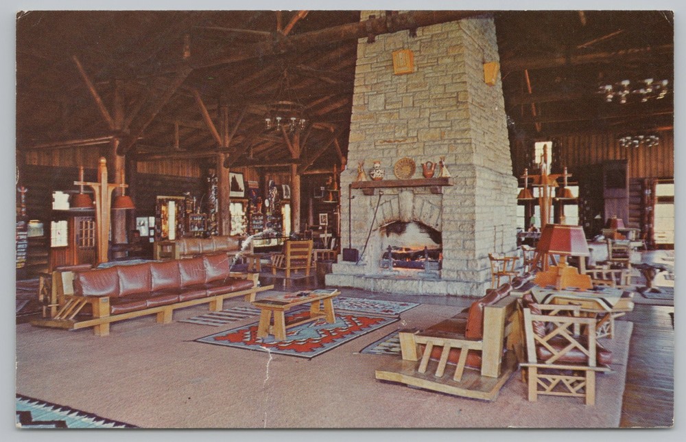 National & State Parks~Lounge At Starved Rock Lodge~Illinois~Vintage Postcard