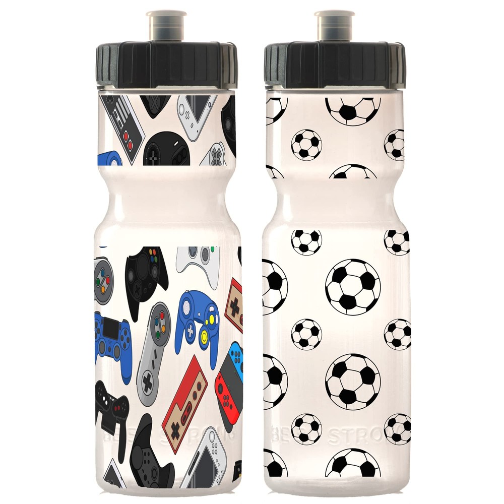 Kids Sports Squeeze Water Bottle 2 Pack - 22 oz. BPA Free Sport Bottle W/ Eas...