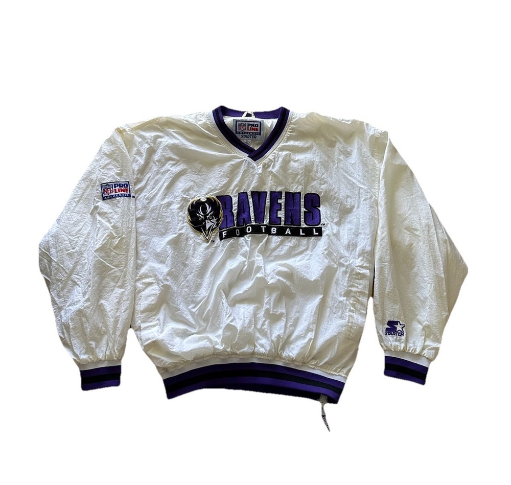 Vintage 90s Starter Baltimore Ravens Windbreaker Jacket NFL Size XL White Rare