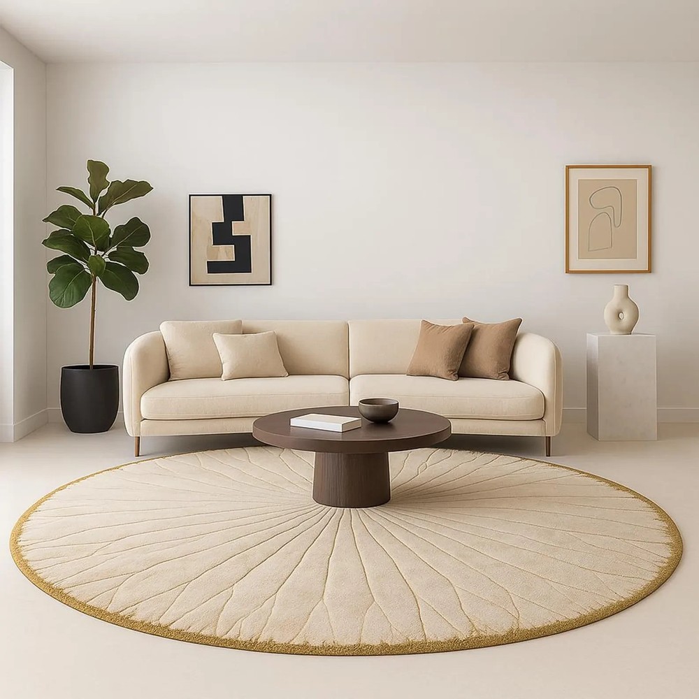 BloomCircle Beige Hand-Tufted Wool Rug | Modern Round Area Carpet | Luxury Soft