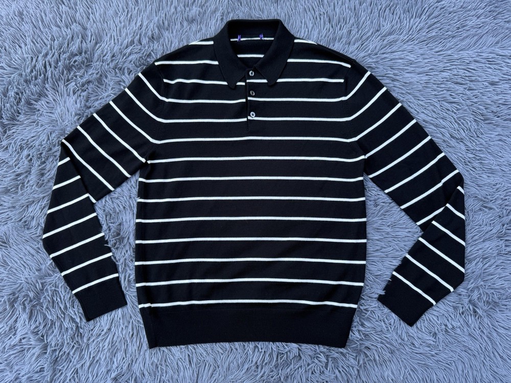 Ralph Lauren Purple Label Men's Medium Striped Wool Polo Collar Sweater