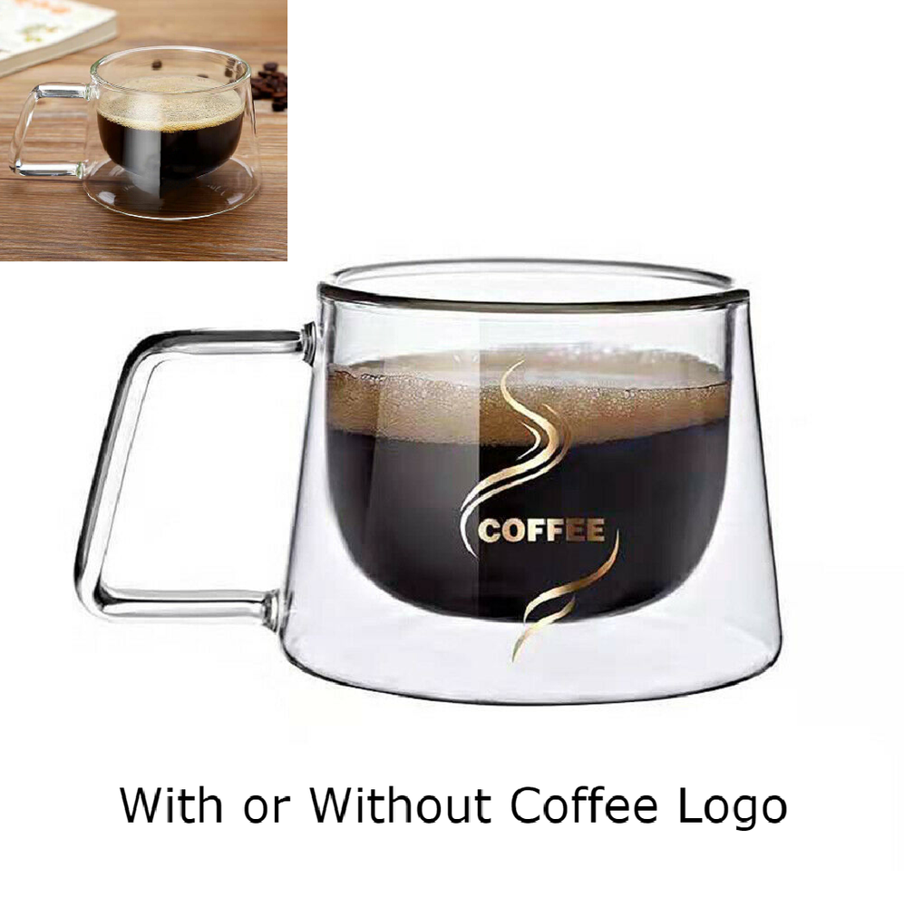 Double Wall Insulated Glass Coffee Glass Mug Tea Cup With Handle 200ml