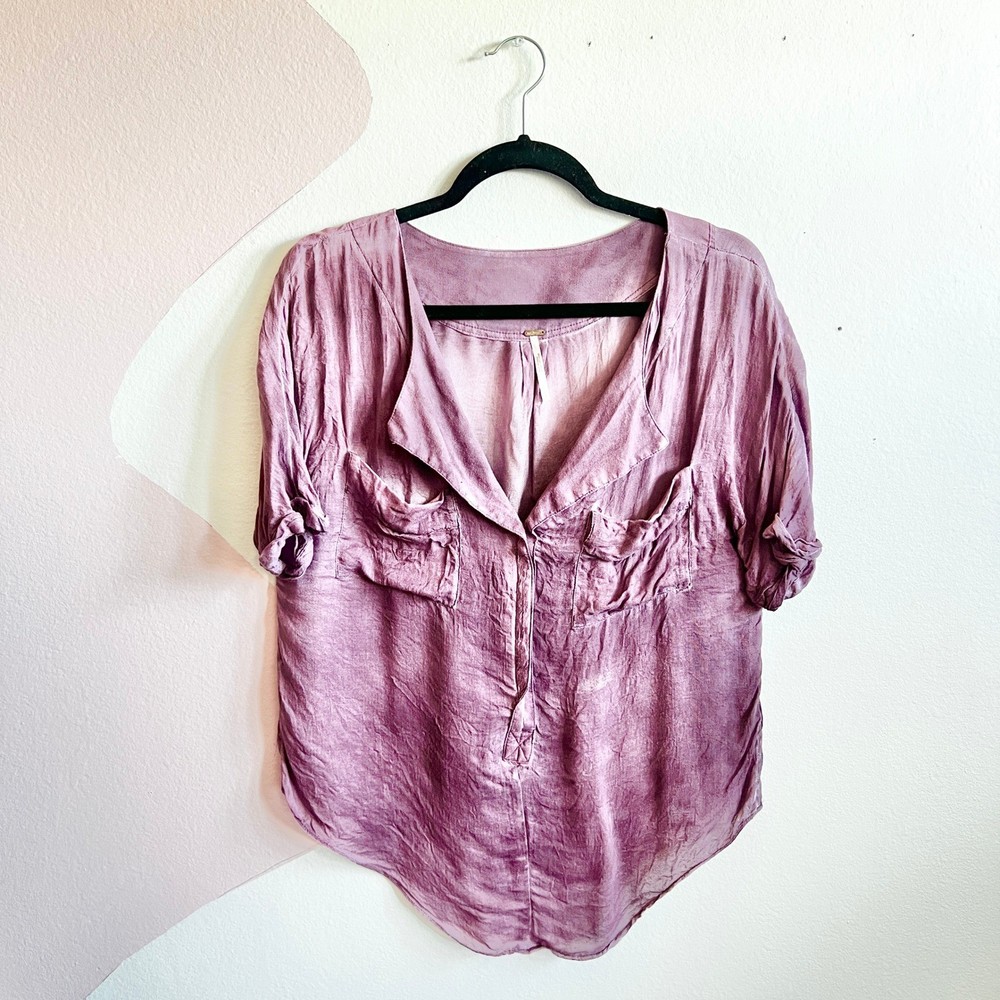 Free People Button Down Shirt Top Distressed Oversized Boho Bohemian Small