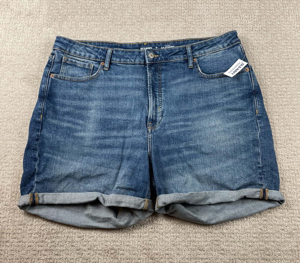NWT Old Navy Denim Shorts Womens 18 High Rise OG Straight Cuffed Stretch Denim