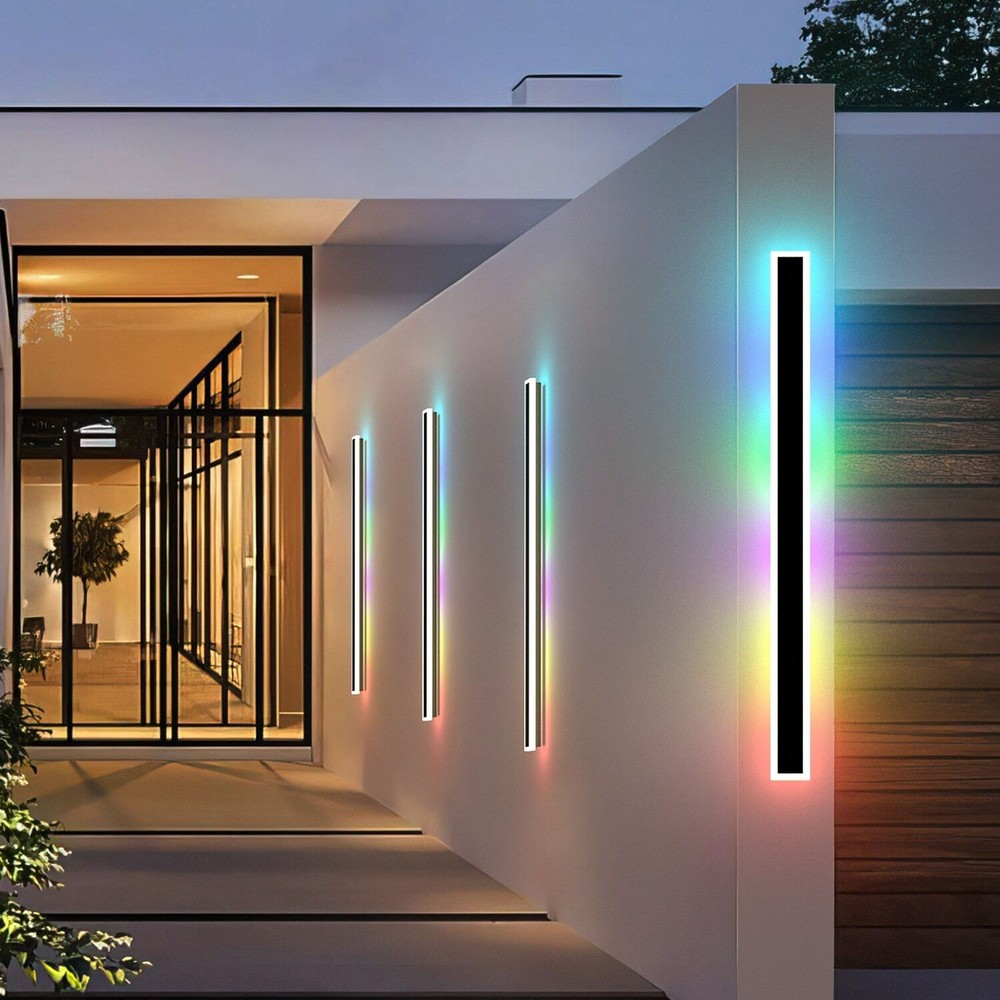 Set of 2 Outdoor Long Strip LED Wall Sconce RGBCW Wall Light