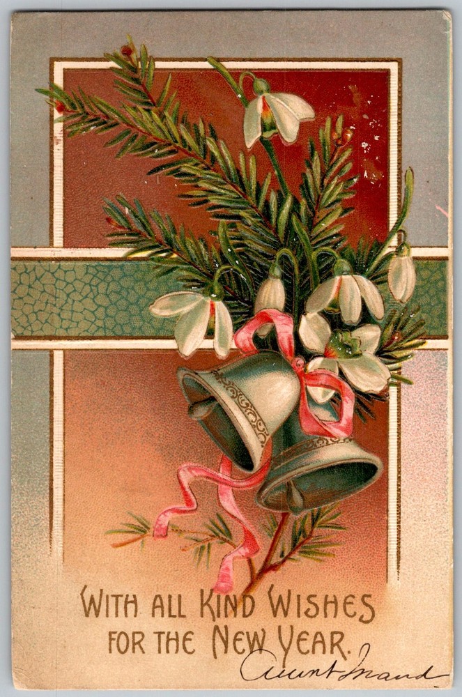 Antique Postcard Bells Snowdrops Bouquet Brooklyn, NY 1900s