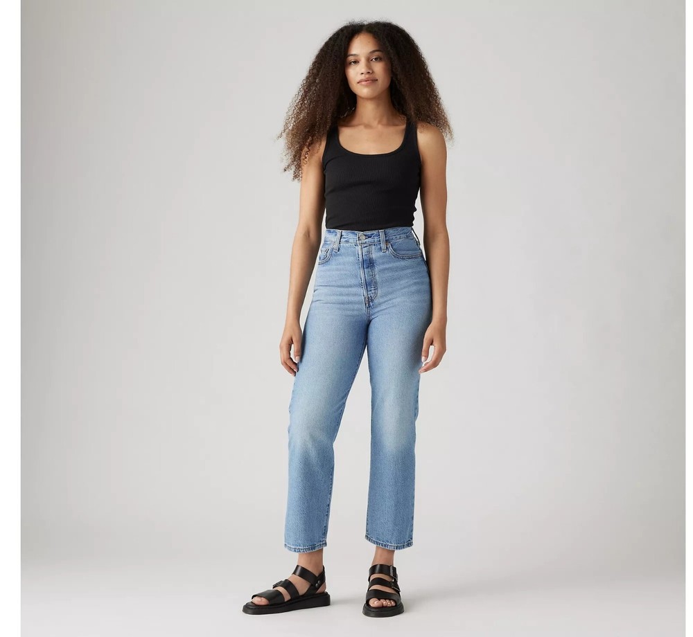 Levis Womens Ribcage Straight Ankle Jeans Size 27 Light Wash Slim Fit Denim