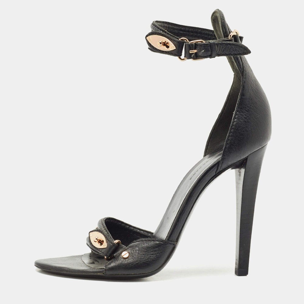 Balenciaga Black Leather Buckle Detail Ankle Strap Sandals Size 39