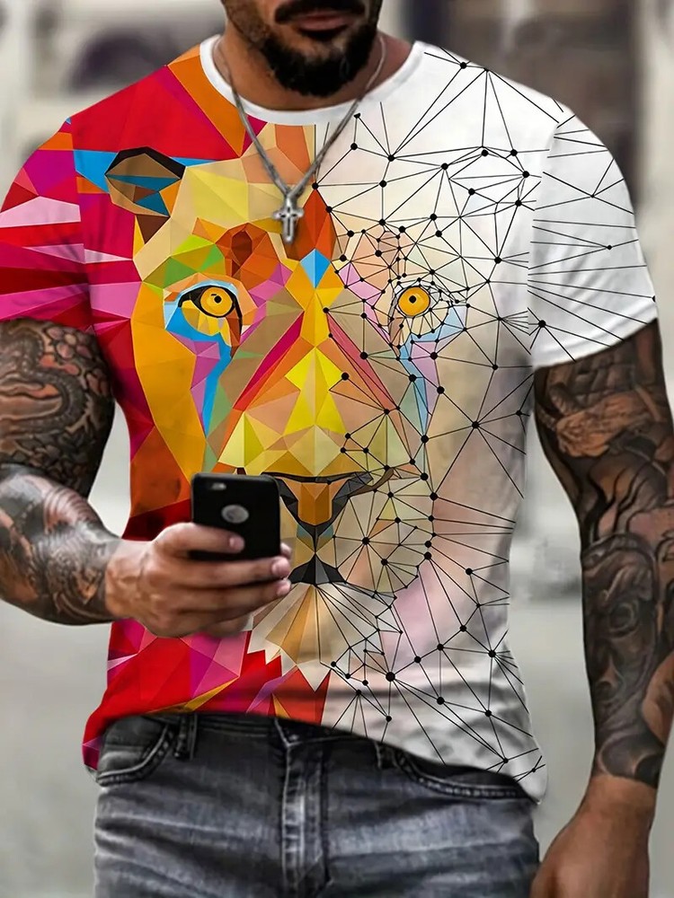 T Shirt Digital Lion King Red White Abstract Novelty Fashion Graphic Print Silky-image