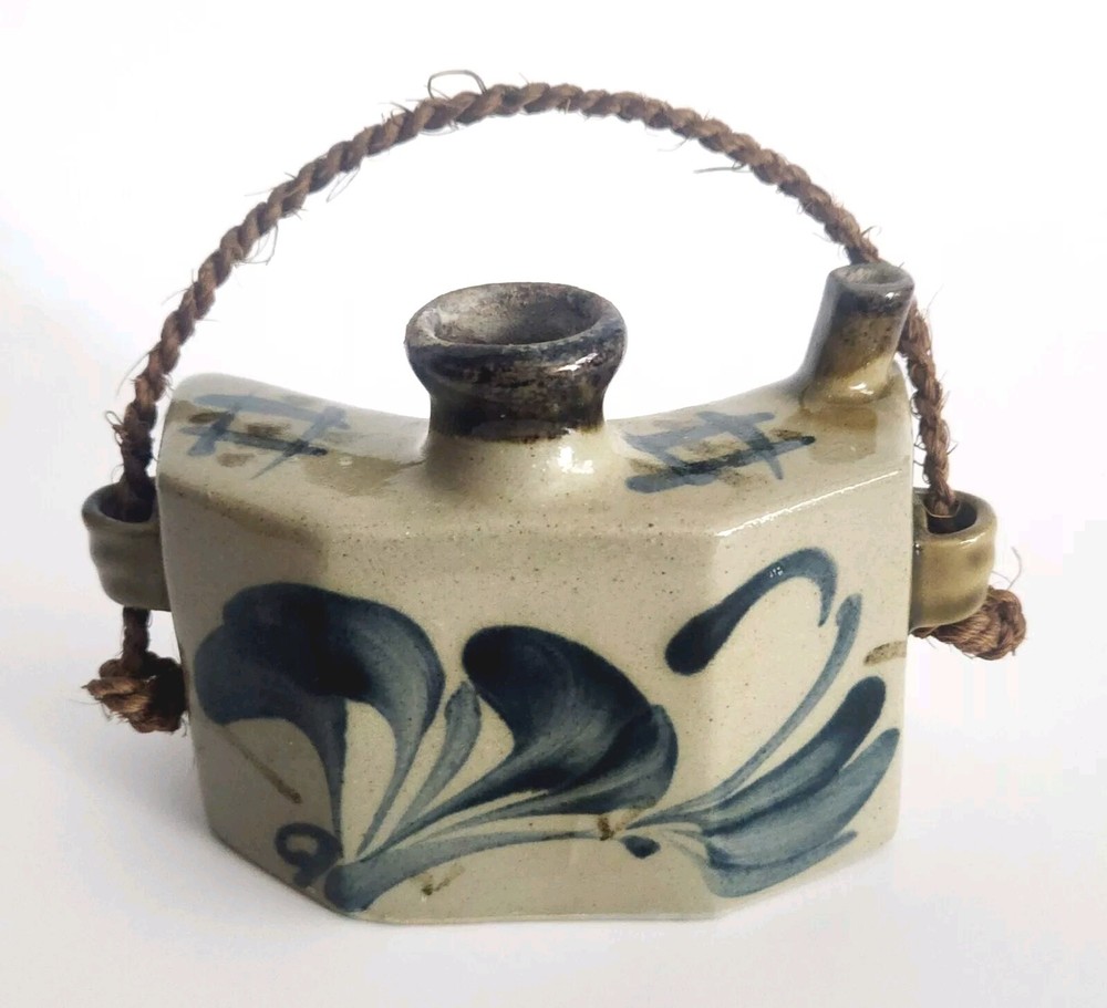 Japanese Pottery Hip Flask Okinawa  Tsuboya Saki Vintage 1950's