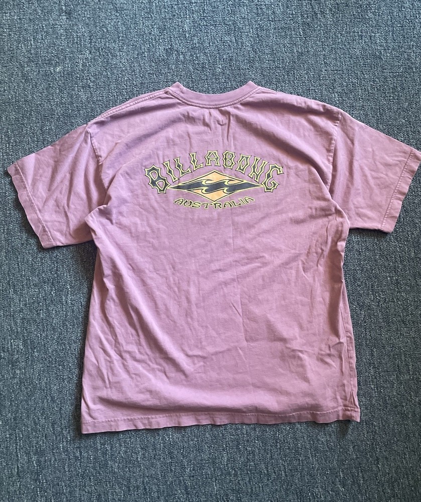 Y2K Billabong Australia Purple Surf Men’s M Neck T-Shirt Big Logo Wave Washed
