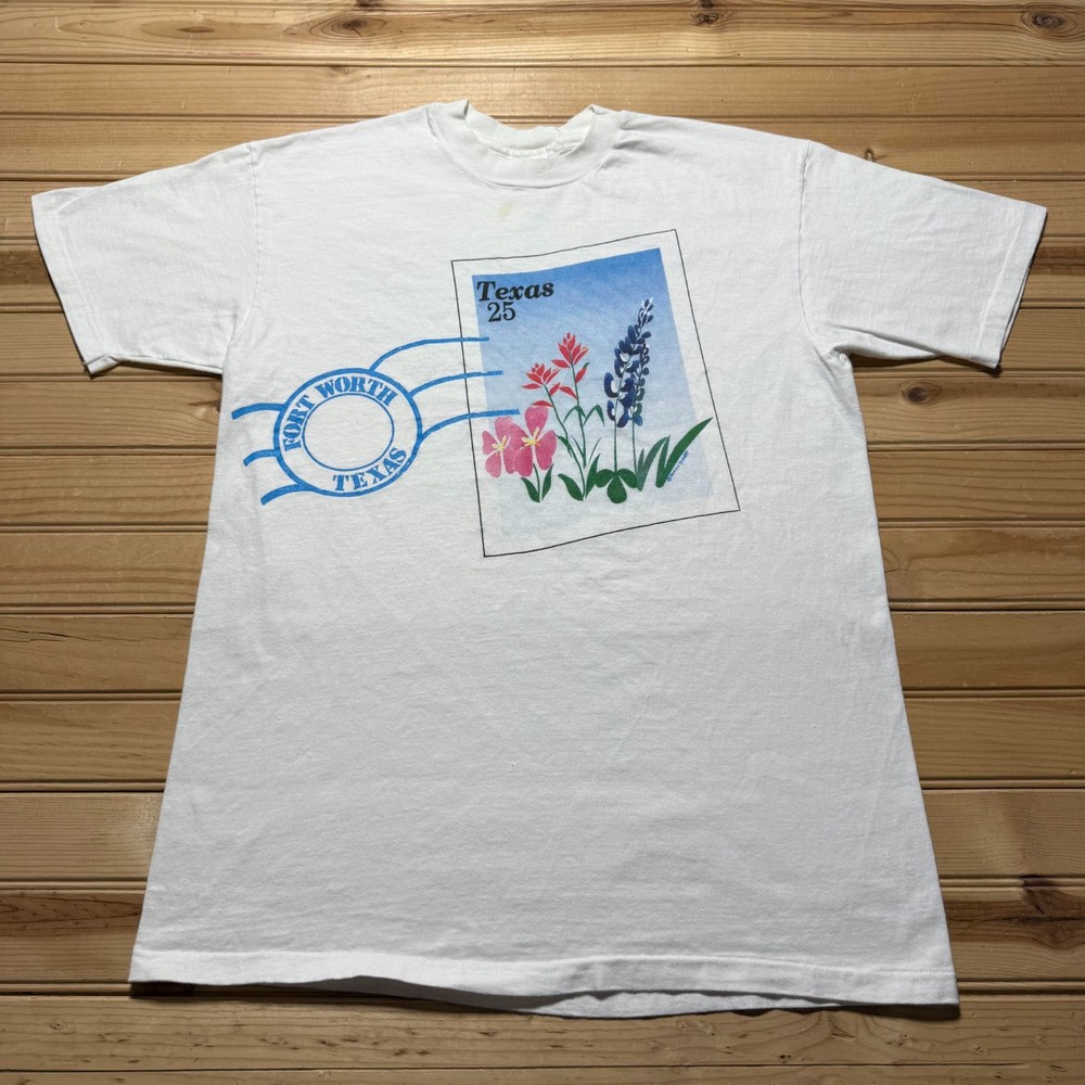 Vintage 90s 1990 Fort Worth Texas Bluebonnet Floral Travel Souvenir Shirt Medium