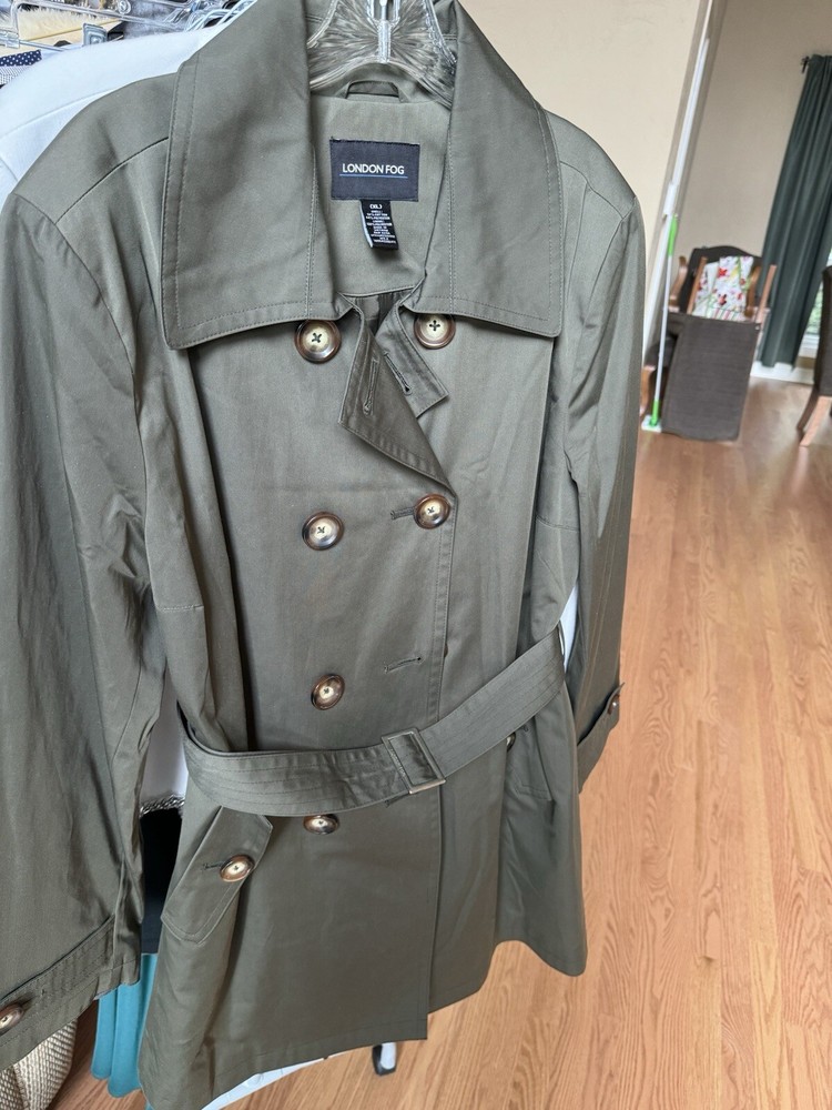 Vintage London Fog Olive Green Trench Coat Women’s XL Belted NWT