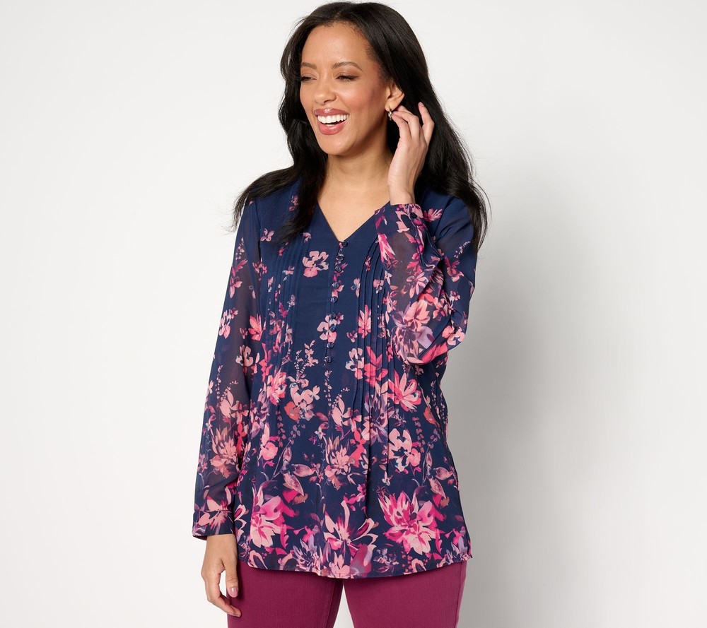 Coldwater Creek Women's Top Sz L Winding Florals Woven Multi-colored A629880