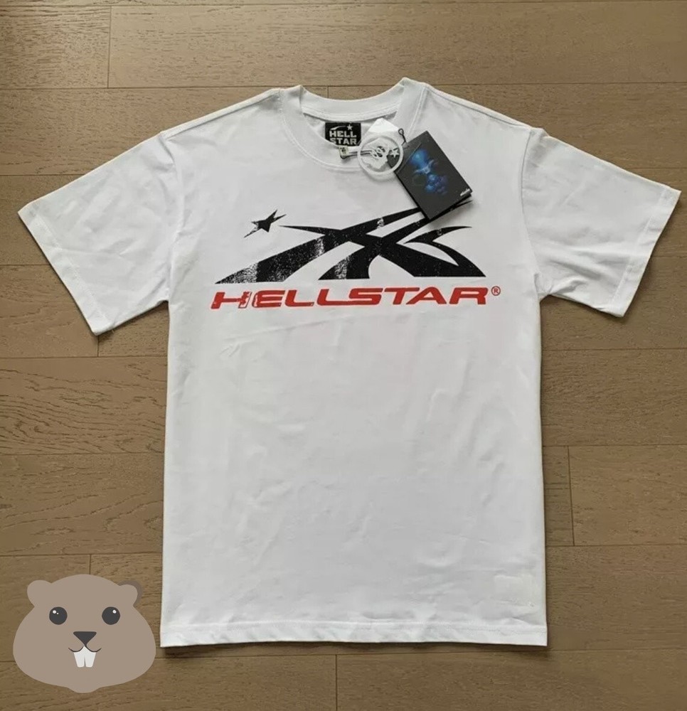 Hot HELL STUDIOS STAR INS Same Style Big Logo Cotton Tee Wash T-shirt White M10