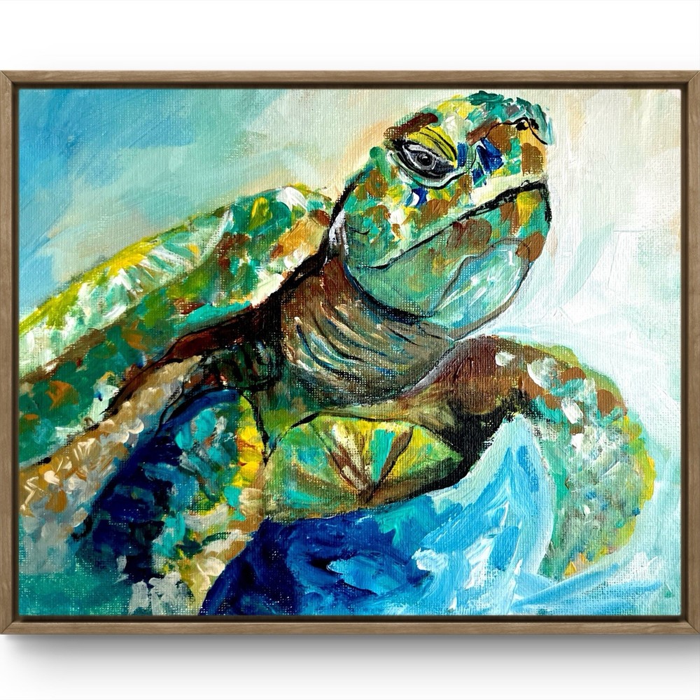 TITA PAINTZ Sea Turtle Portrait Expressionist Hand Painted Wall Art 8x10 Canvas