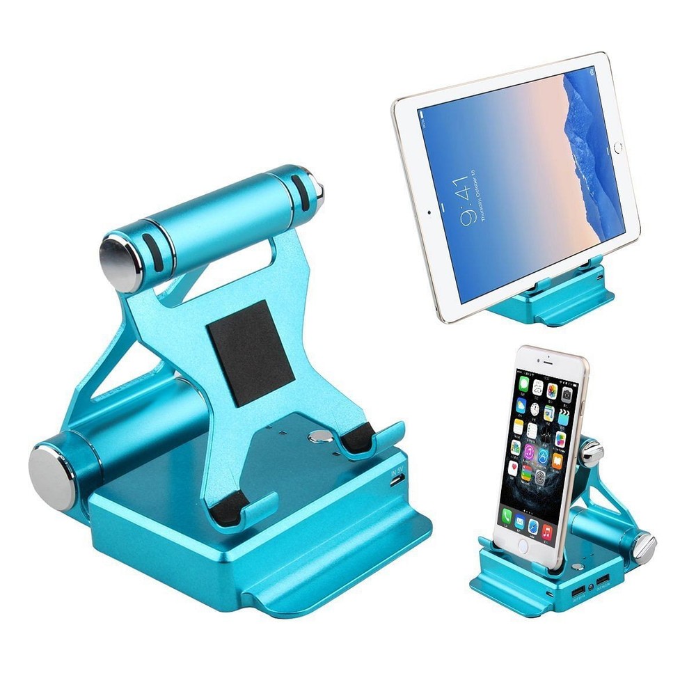 Blue Podium Style Stand with 200% Extended Battery for iPad and iPhone