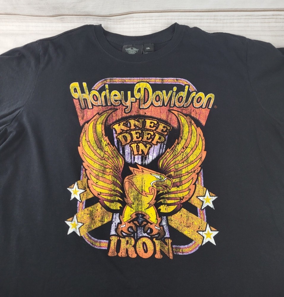 Harley Davidson “Knee Deep In Iron “ Black T-Shirt Made In USA Eagle Logo Sz 2xl