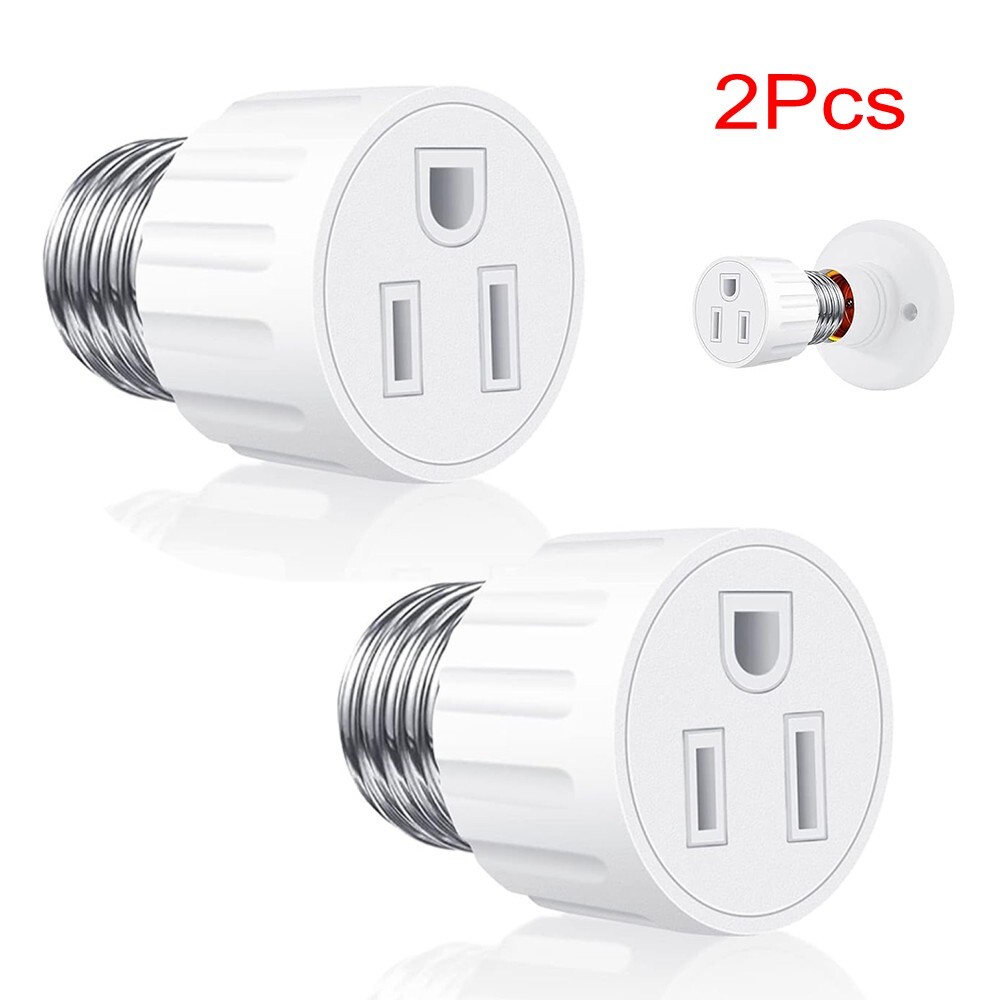 2Pcs Light Socket to Plug Adapter 2/3 Prong E26/ E27 Light Bulb Outlet Adapter