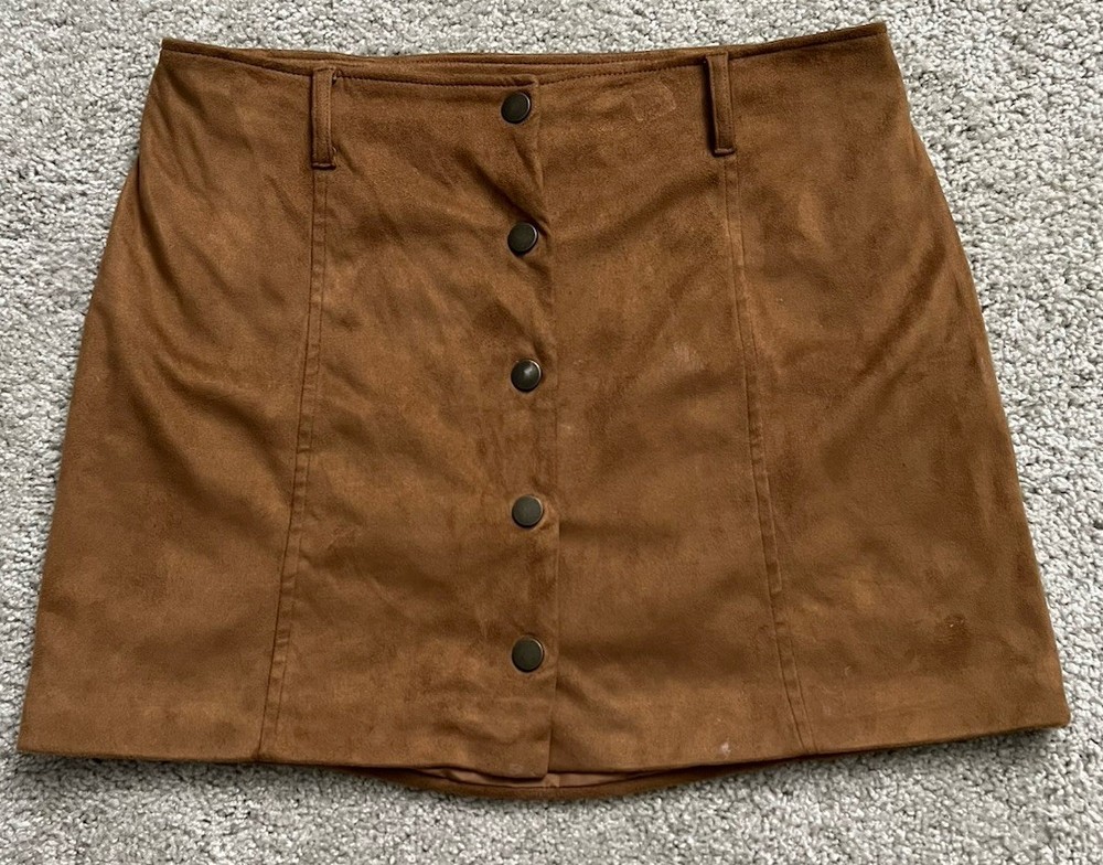 Forever 21 Women Faux Suede Mini Skirt 5 Button Front Size Large