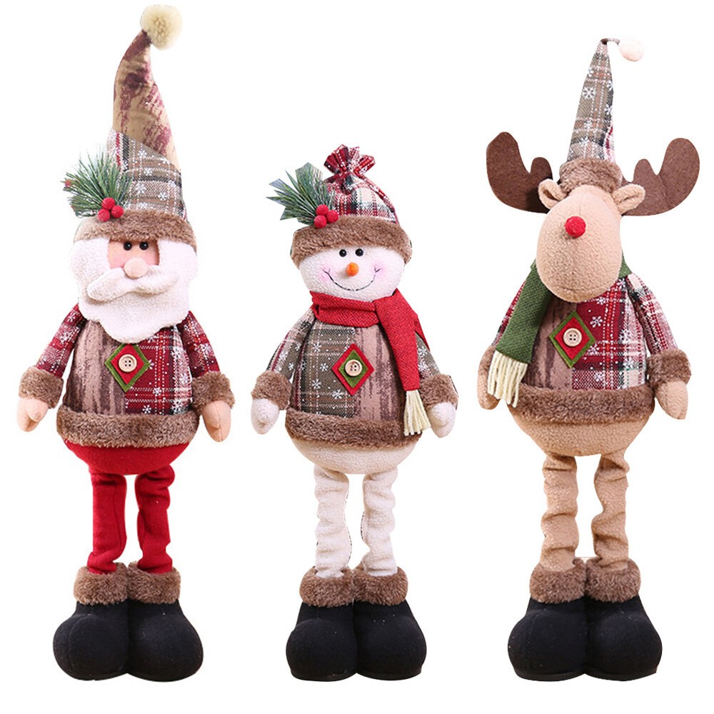 Christmas Plush With Retractable Legs Elk Santa Claus Snowman Christmas Doll