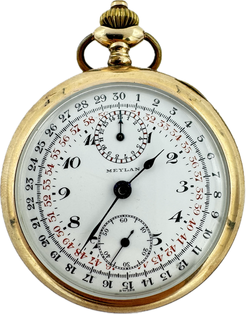 Antique Swiss Meylan Gold Plated Mechanical Chronograph Pocket Watch for Parts or Repair