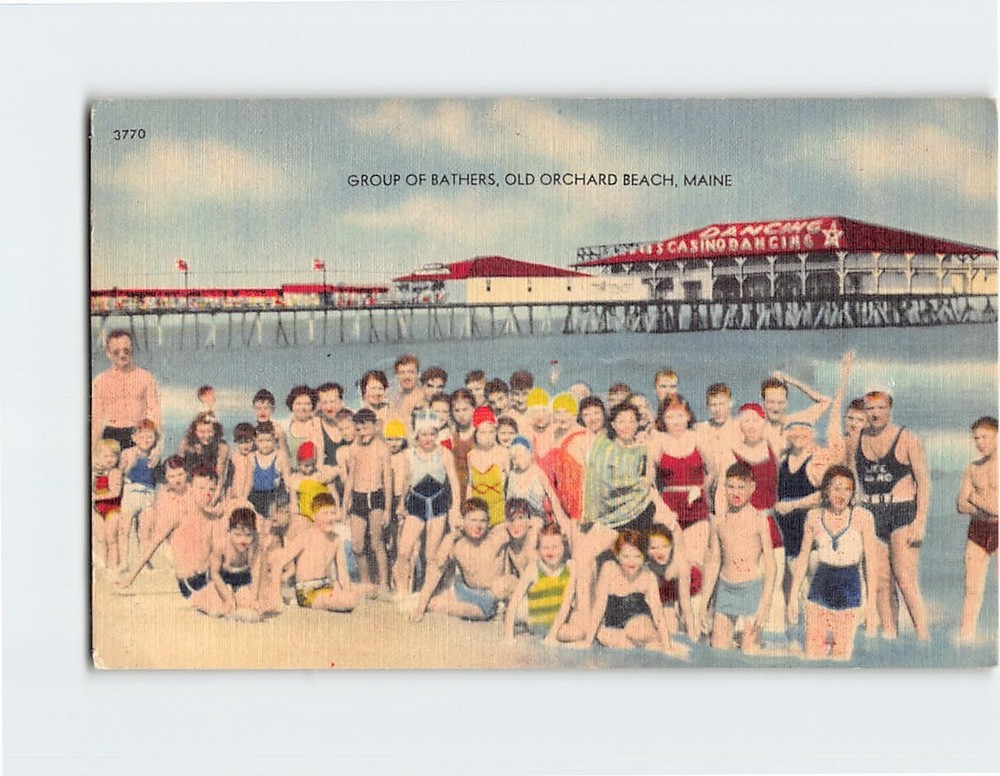 Postcard Group of Bathers Old Orchard Beach Maine USA