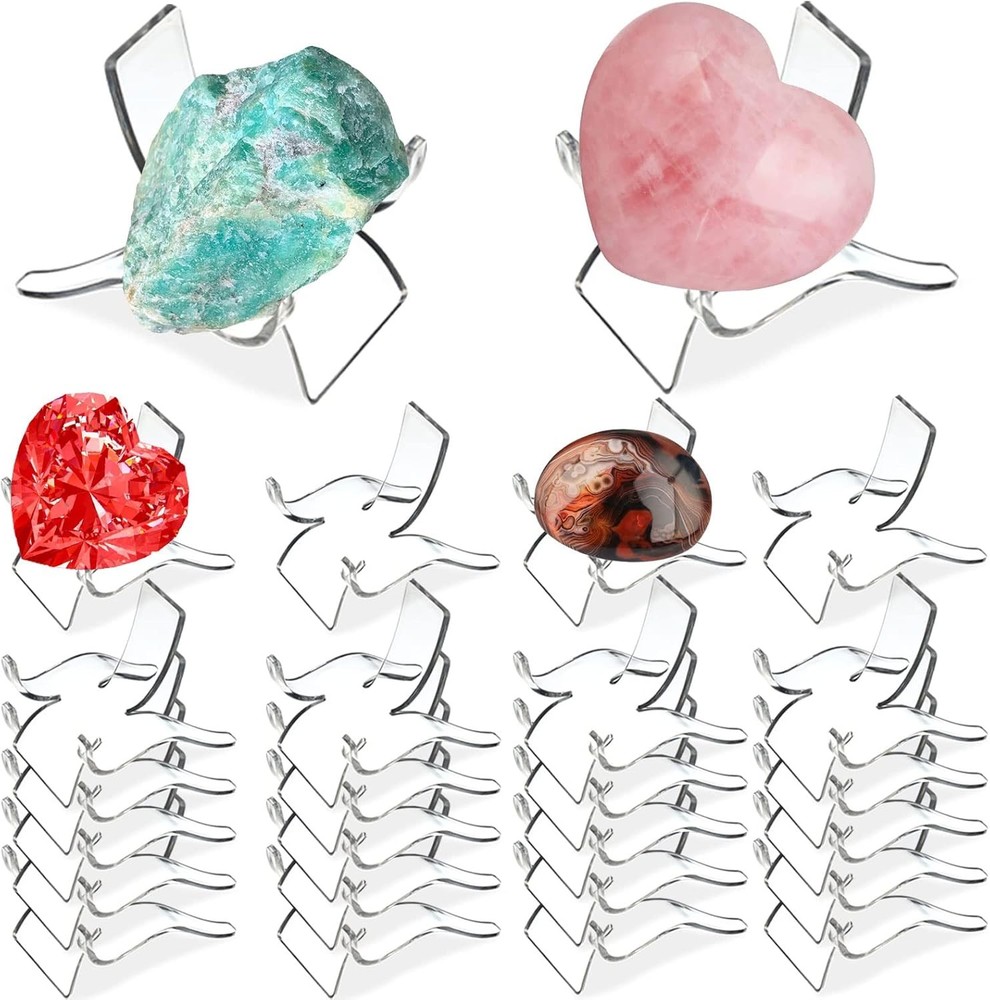 24-Piece Acrylic Rock Display Stand Set - Clear Easel Pedestals for Showcase